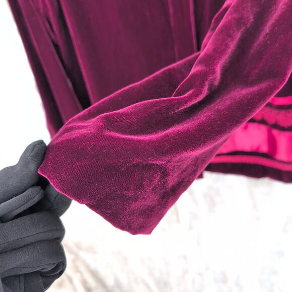 Eclectic Vintage Coldwater Creek Velvet Silk Crimson Button Up Top Women's Large - Picture 4 of 10